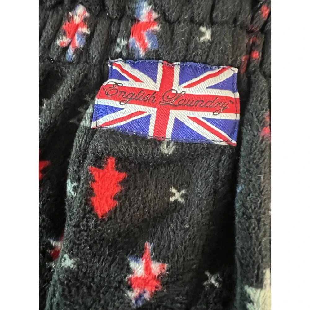 English Laundry Mens XL Pajama Pants Black Fleece Christmas Tree Union Jack Soft